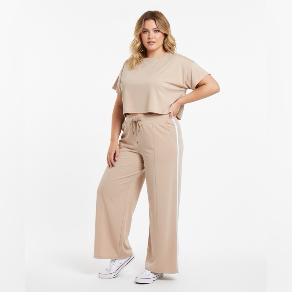 Varley High Rise Pull On Wide Leg Track Pants In Peach/Beige Sz Xs